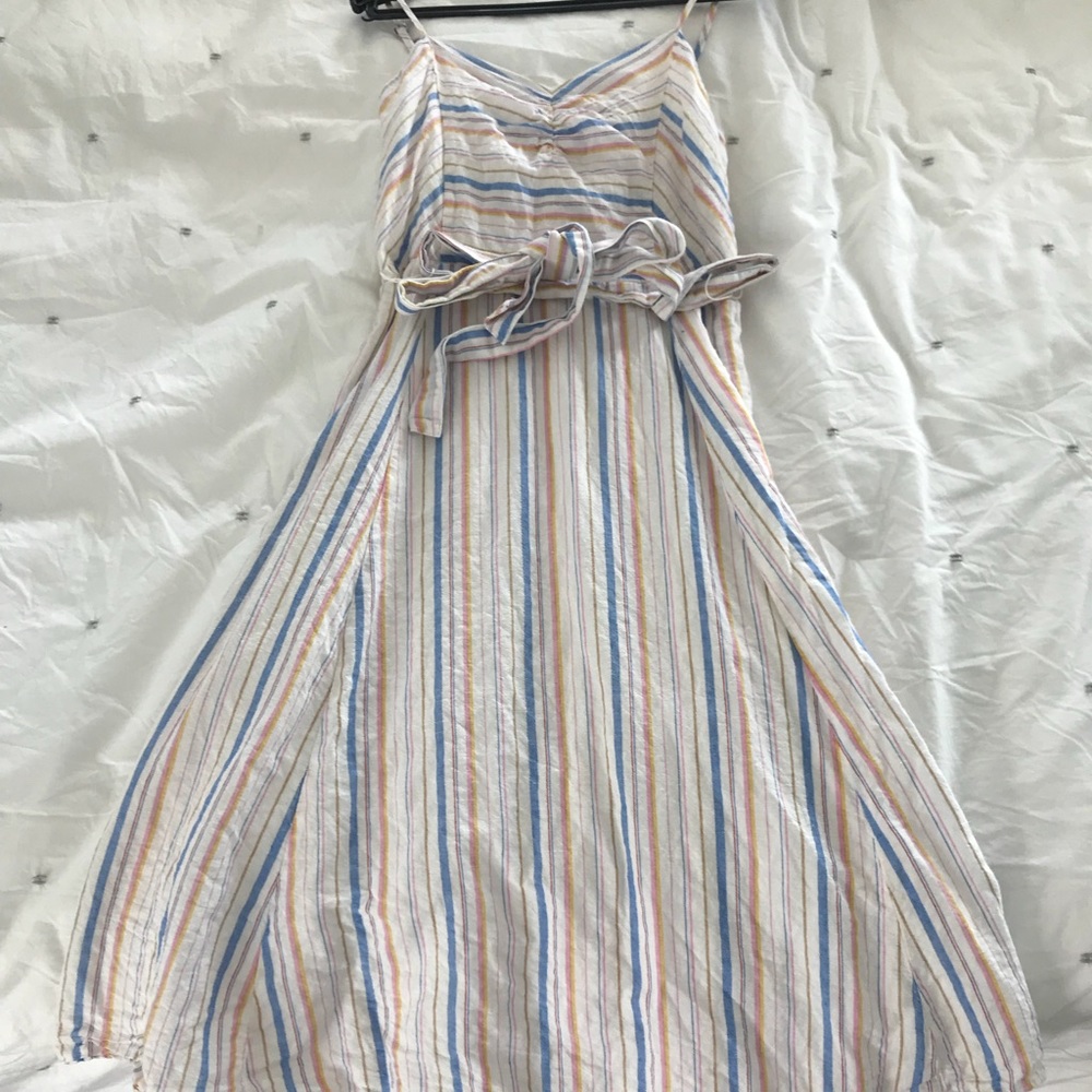 Striped mid length linen dress